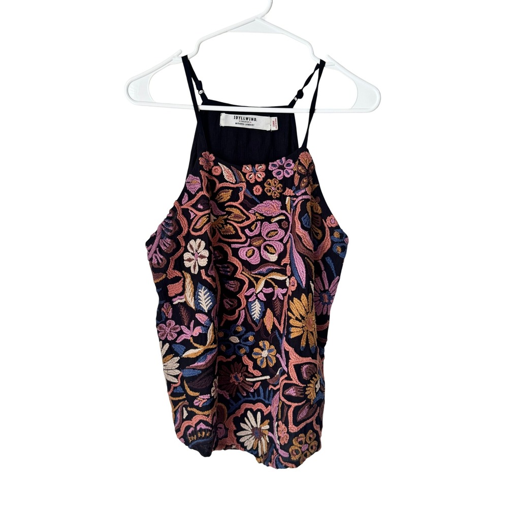Idyllwind Miranda Lambert Black Floral Embroidered Cami Tank Top Large